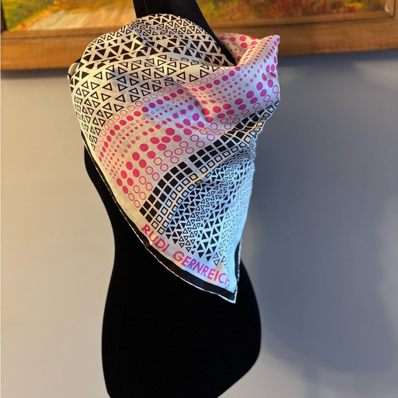 Rudi Gernreich Vintage Scarf Cream Brown and Pink 30Lx30W-inches - Picture 4 of 7